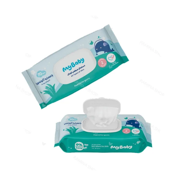 دستمال مرطوب کودک مای بیبی آلوئه ورا بسته 70 عددی