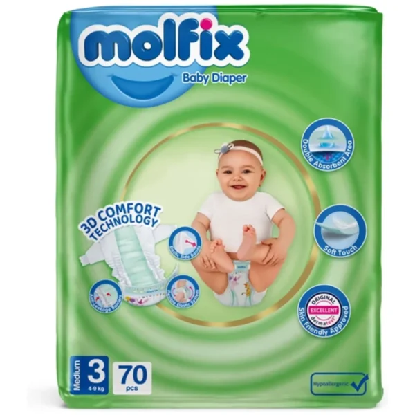 پوشک کودک مولفیکس مدل 3D Comfort سایز 3 بسته 70 عددی