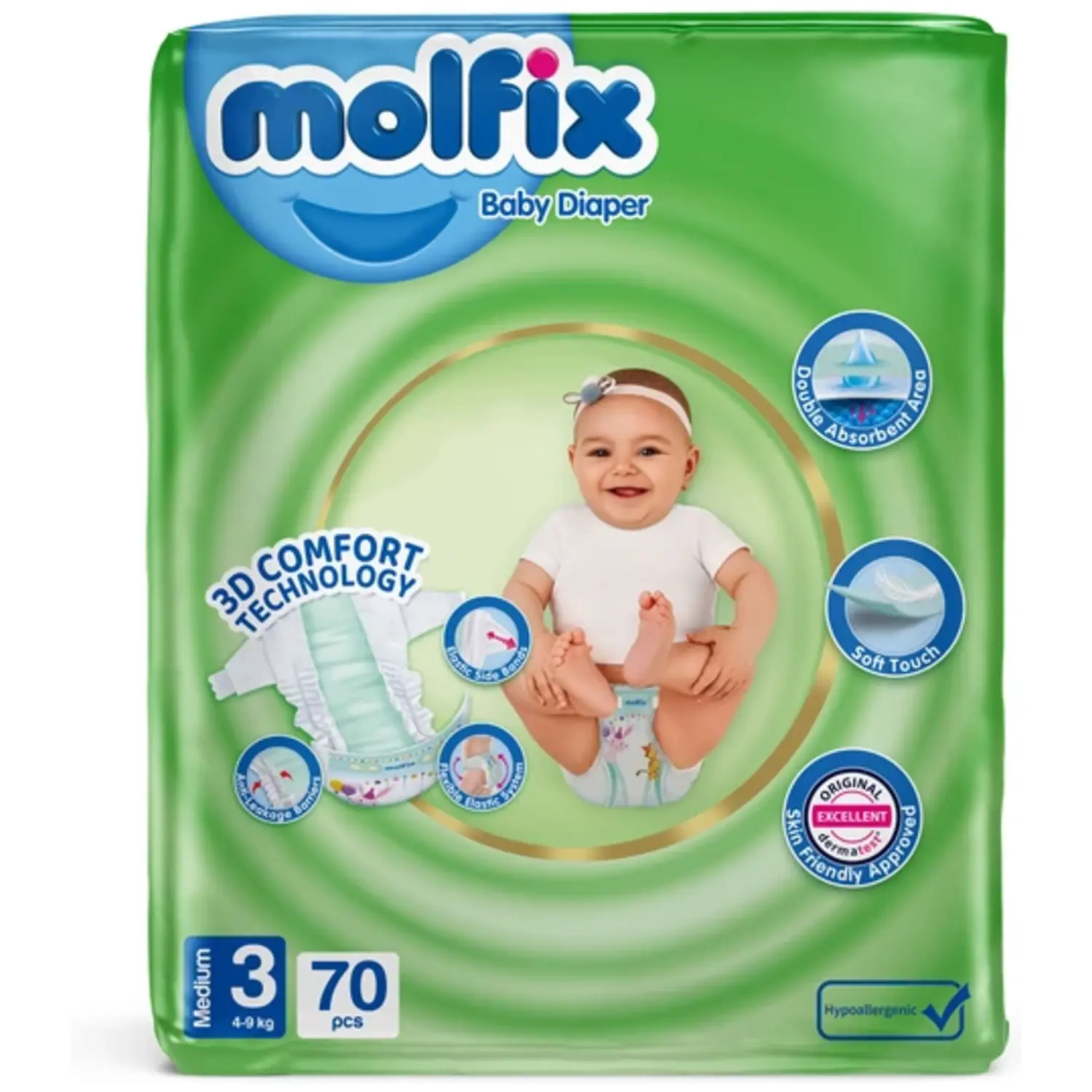 پوشک کودک مولفیکس مدل 3D Comfort سایز 3 بسته 70 عددی پوشک کودک مولفیکس مدل 3D Comfort سایز 3 بسته 70 عددی