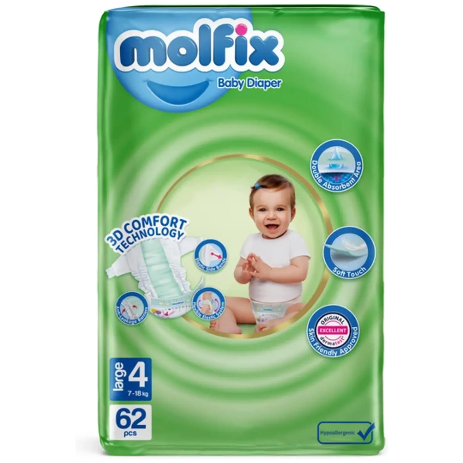پوشک کودک مولفیکس مدل 3D Comfort سایز 4 بسته 62 عددی پوشک کودک مولفیکس مدل 3D Comfort سایز 4 بسته 62 عددی